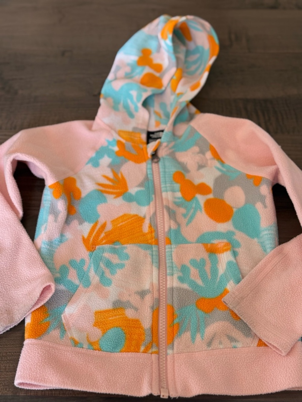 The North Face Pink Floral Zip Hoodie with Aqua & Orange Print
